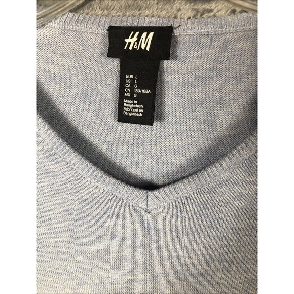 H&M Men’s Sweater Pull Over V-Neck Light Blue Long Sleeves Adult Large - Picture 4 of 10